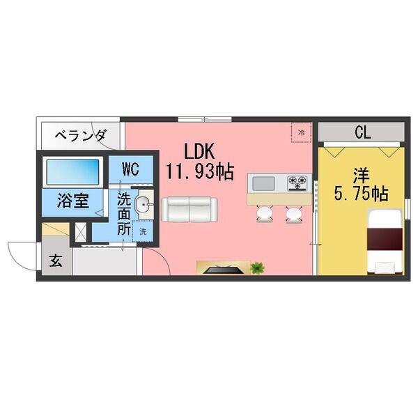 BEL CIEL KIKUSUMI(1LDK/2階)の間取り写真