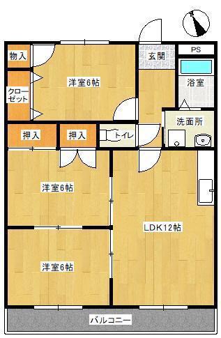 ビブレ千日(3LDK/2階)の間取り写真
