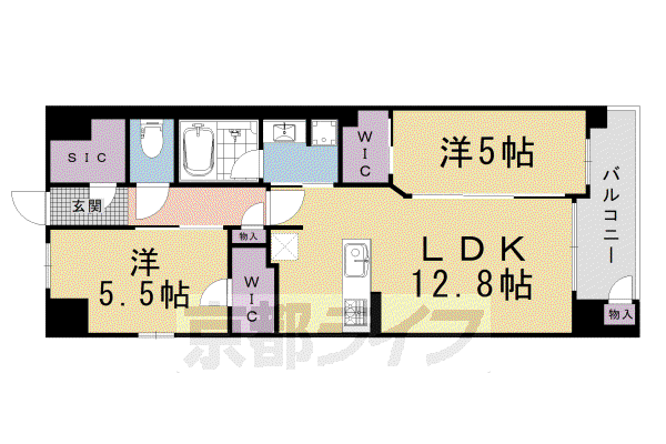 ファインレジデンス京都五条通(2LDK/6階)の間取り写真