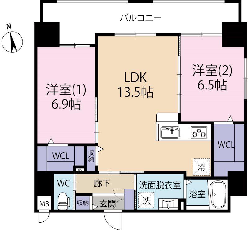 クレスト西小倉(2LDK/8階)の間取り写真