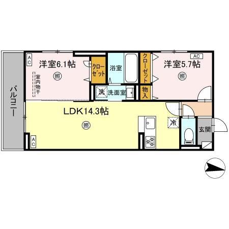 グランドール糸島中央(2LDK/2階)の間取り写真