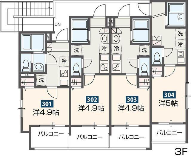 MELDIA新検見川III(1K/2階)の間取り写真