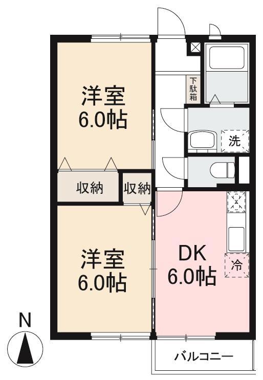 ラフォーレ森A・B(2DK/2階)の間取り写真