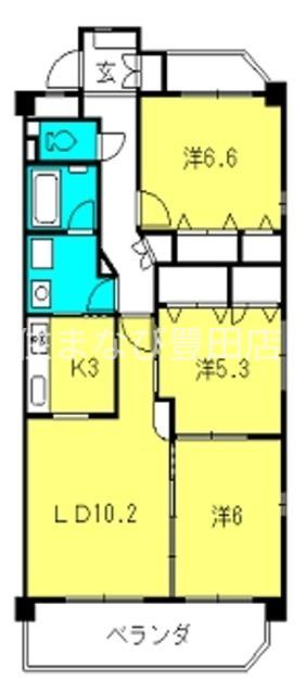 シンシア東山台(3LDK/3階)の間取り写真