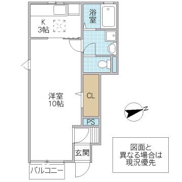 アンジューセオB(1K/1階)の間取り写真