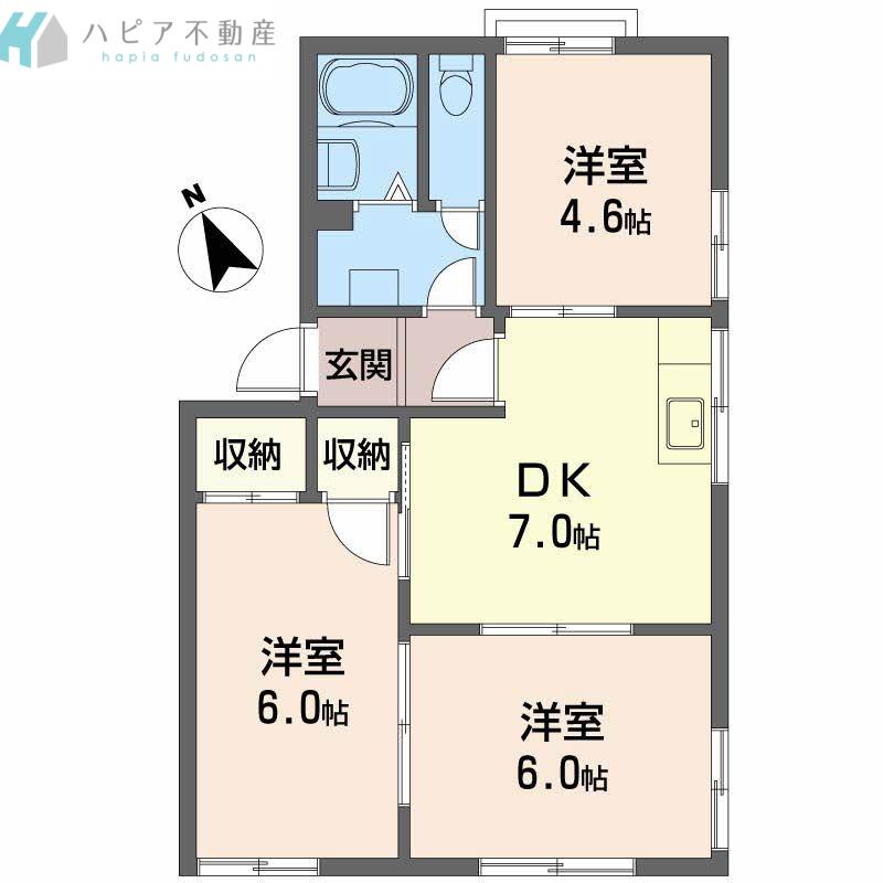 太華ハイツC(3DK/1階)の間取り写真