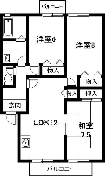 パラシオン永森(3LDK/1階)の間取り写真