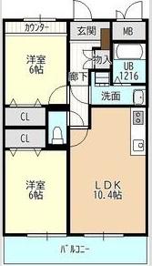 プティアルカンシェル(2LDK/1階)の間取り写真