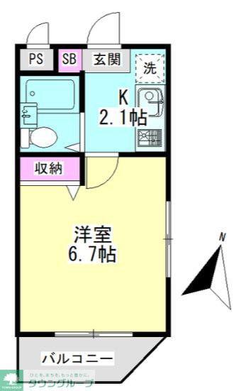 エルマーノ堀之内(1K/2階)の間取り写真