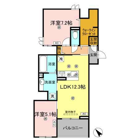 ビルゴ中吉野(2LDK/1階)の間取り写真