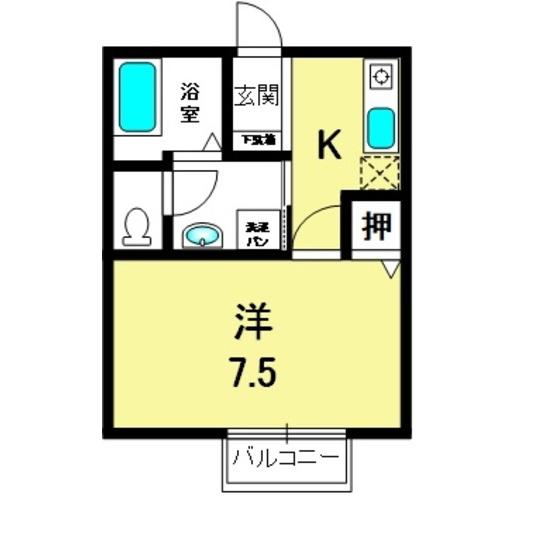 ノースヴィレッジIII(1K/2階)の間取り写真