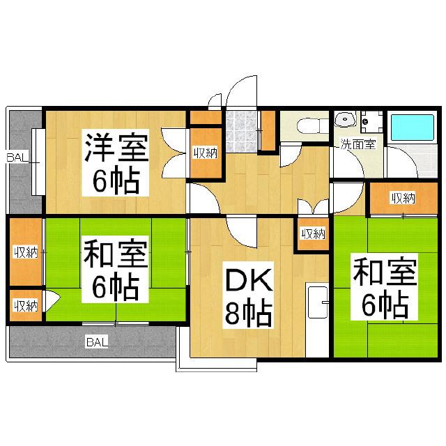 ホワイトビレッジあがた(3DK/3階)の間取り写真