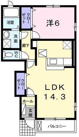 クローバーレジデンスY(1LDK/1階)の間取り写真