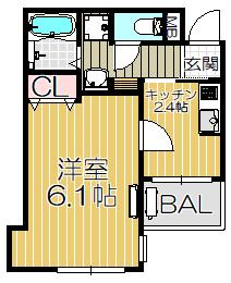 RUISSEAU武庫川(1K/2階)の間取り写真