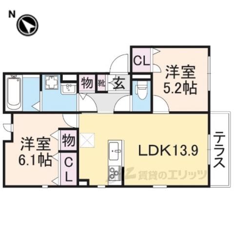 FOREST MAISON南草津W棟(2LDK/1階)の間取り写真