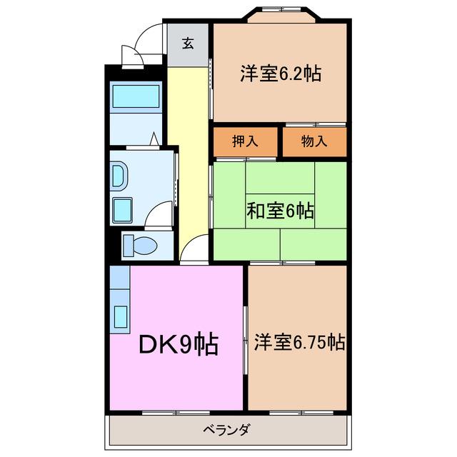 ヴィクトワール尾崎山(3DK/4階)の間取り写真