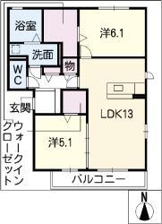 エスポワールA(2LDK/2階)の間取り写真