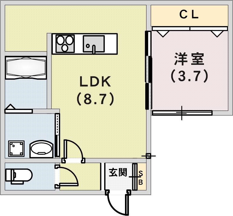 C-GRID神戸脇浜(1LDK/1階)の間取り写真