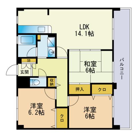 フェリーチェ原田(3LDK/2階)の間取り写真