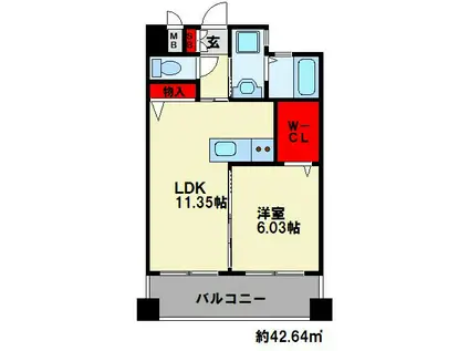 サンシャイン熊本(1LDK/2階)の間取り写真