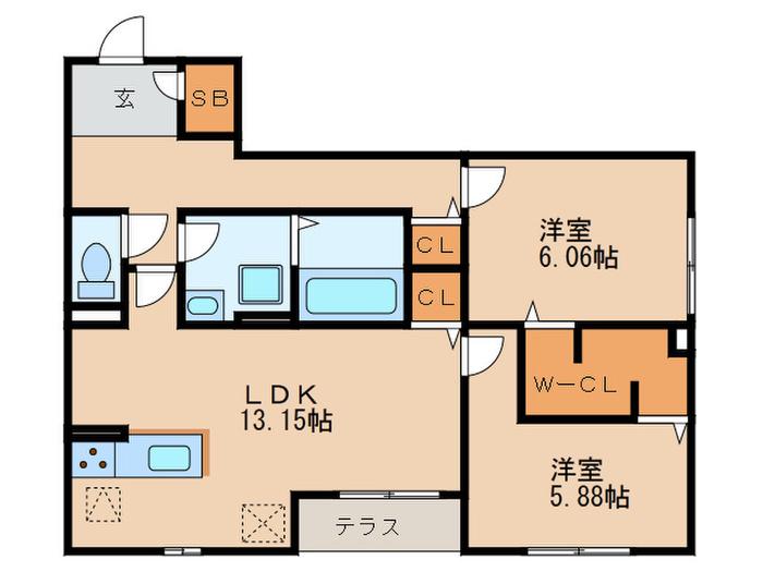 プリマフルール彩都A棟(2LDK/2階)の間取り写真