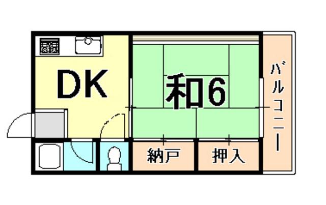 フタミハイツ(1DK/2階)の間取り写真