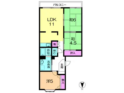 ガーデンハイツ登美ヶ丘(3LDK/1階)の間取り写真