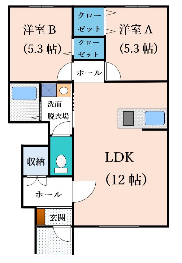 ハレレア(2LDK/1階)の間取り写真