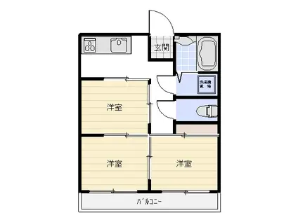 ハイツ三幸プレイス新里A(3K/1階)の間取り写真