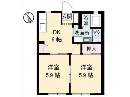 フリーダムメゾン(2DK/2階)の間取り写真
