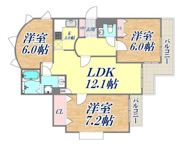 ハウス47(3LDK/1階)の間取り写真