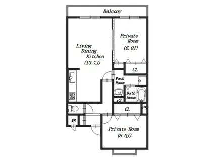 ドミールヨシダドゥ(2LDK/3階)の間取り写真