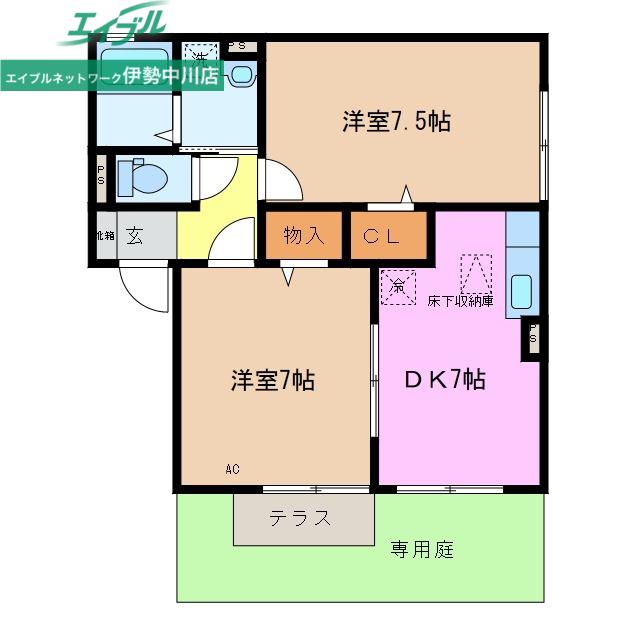 SHINE ARK D棟(2DK/1階)の間取り写真