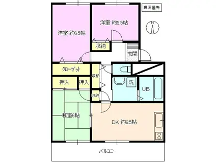 ガーデンテラス大日方B棟(3DK/2階)の間取り写真