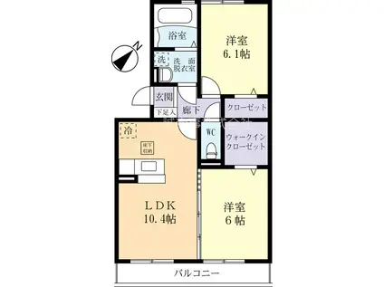ヒルズひがし野A棟(2LDK/1階)の間取り写真