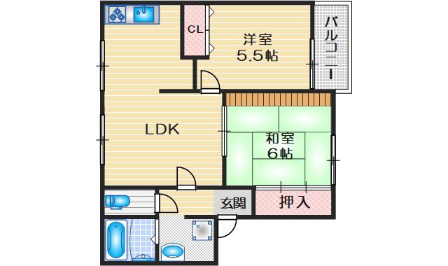 本町北パークハイムI(2LDK/3階)の間取り写真