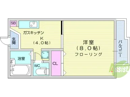 アップルコートⅠ(1K/2階)の間取り写真