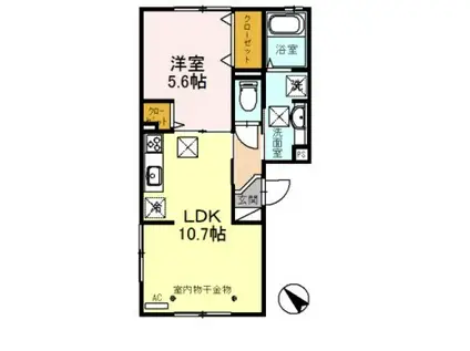 ラフィーネ亀山(1LDK/1階)の間取り写真