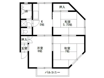 グリンヒルミハラ(3K/1階)の間取り写真