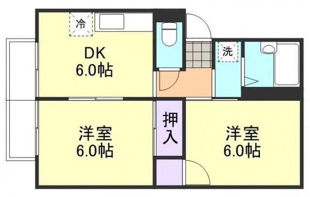 プレジール富井A棟(2DK/1階)の間取り写真
