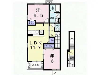 メゾン・ユーケイA(2LDK/2階)の間取り写真