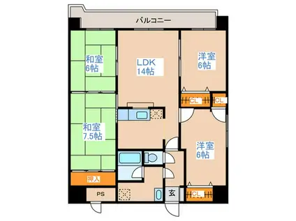 イースト平岸(4LDK/6階)の間取り写真