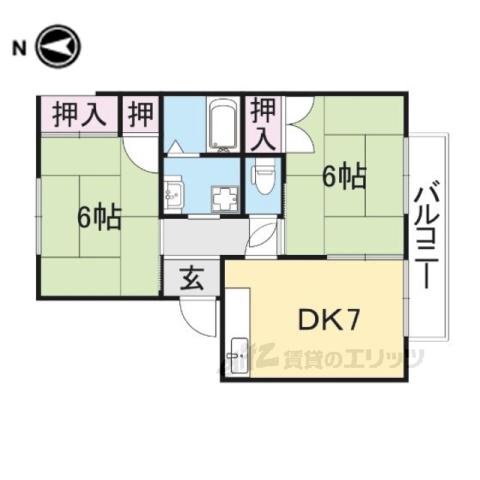 ヴィラージュ堀川(2DK/2階)の間取り写真