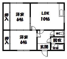 ミット豊岡(2LDK/2階)の間取り写真