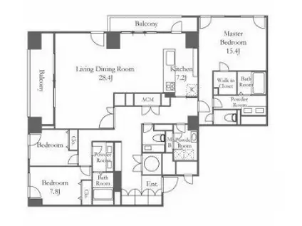 レイトンハウス横浜(3LDK/13階)の間取り写真
