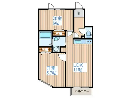 パストラル麻生東A棟(2LDK/3階)の間取り写真