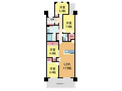 BRILLIA夙川高塚町(4LDK/4階)の間取り写真