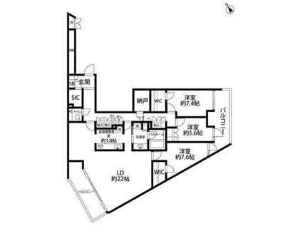 加賀レジデンス(3LDK/12階)の間取り写真