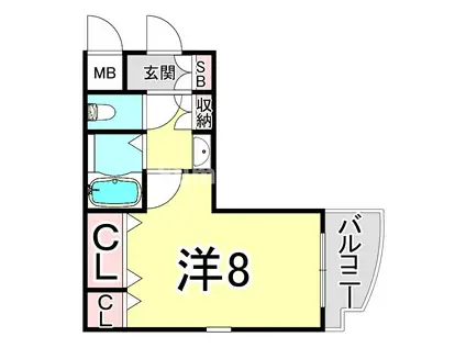 ペルル芦屋(ワンルーム/2階)の間取り写真