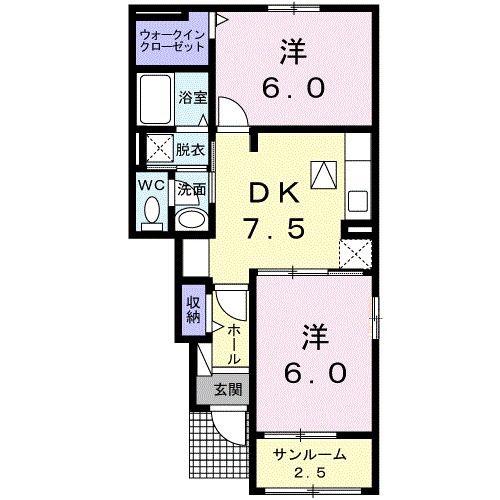 クレセントA(2DK/1階)の間取り写真